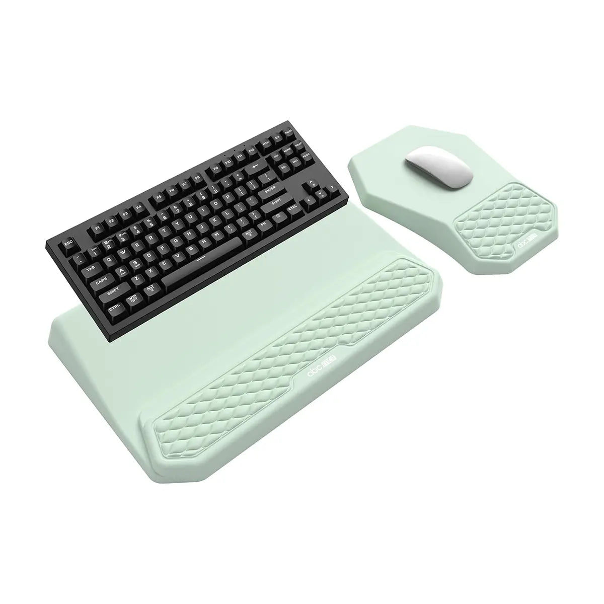 3-In-1 Ergonomic Keyboard Stand with Wrist Rest & Mouse Pad Set, Comfy Keyboard Riser Holder Soft Mousepad with Massage Design, Memory Foam and Non-Slip PU Base for Pain Relief