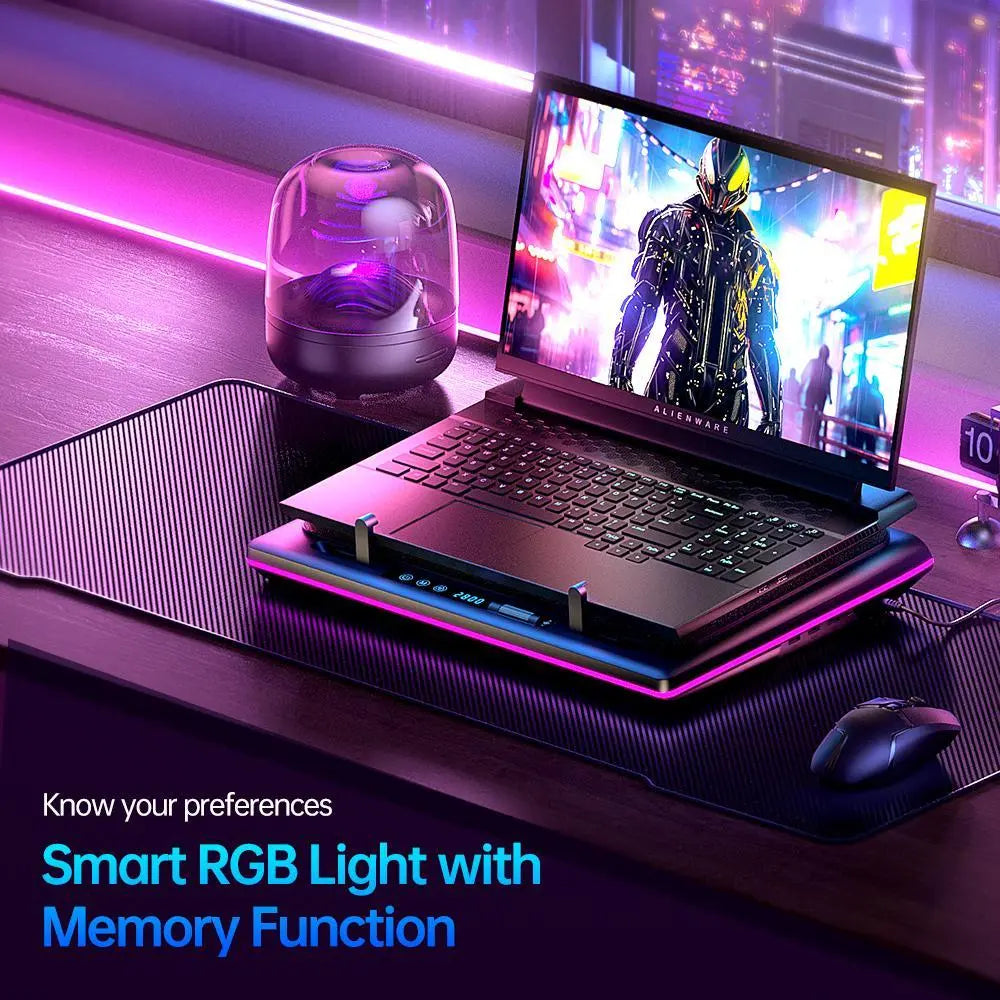【Limited Time 】Llano RGB Laptop Cooling Pad, Gaming Laptop Cooler with Powerful Turbofan, Fast Cooling Laptop 15.6-21In, Adjustable Speed, Touch Control, LCD Screen