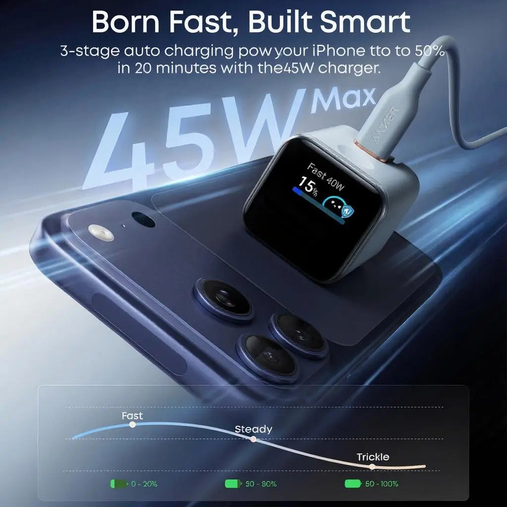 Anker Smart Display Charger, USBC Charger with Smart Recognition, Built-In Care Mode, Compact with 180° Foldable Plug + Anker Portable Laptop Power Bank with Built-In Cables, 25,000Mah High-Capacity Battery, Fast Charging for 4 Devices Summervibes