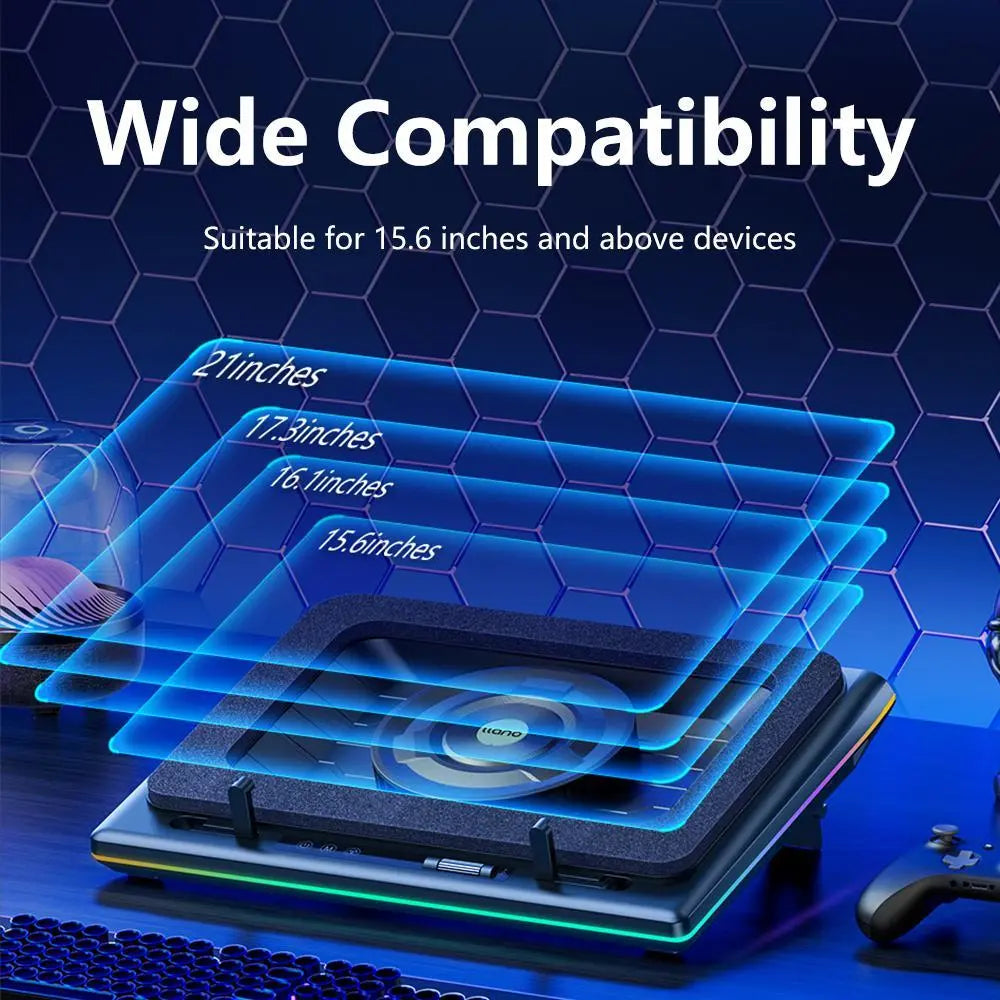 【Limited Time 】Llano RGB Laptop Cooling Pad, Gaming Laptop Cooler with Powerful Turbofan, Fast Cooling Laptop 15.6-21In, Adjustable Speed, Touch Control, LCD Screen