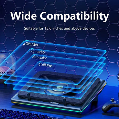 【Limited Time 】Llano RGB Laptop Cooling Pad, Gaming Laptop Cooler with Powerful Turbofan, Fast Cooling Laptop 15.6-21In, Adjustable Speed, Touch Control, LCD Screen