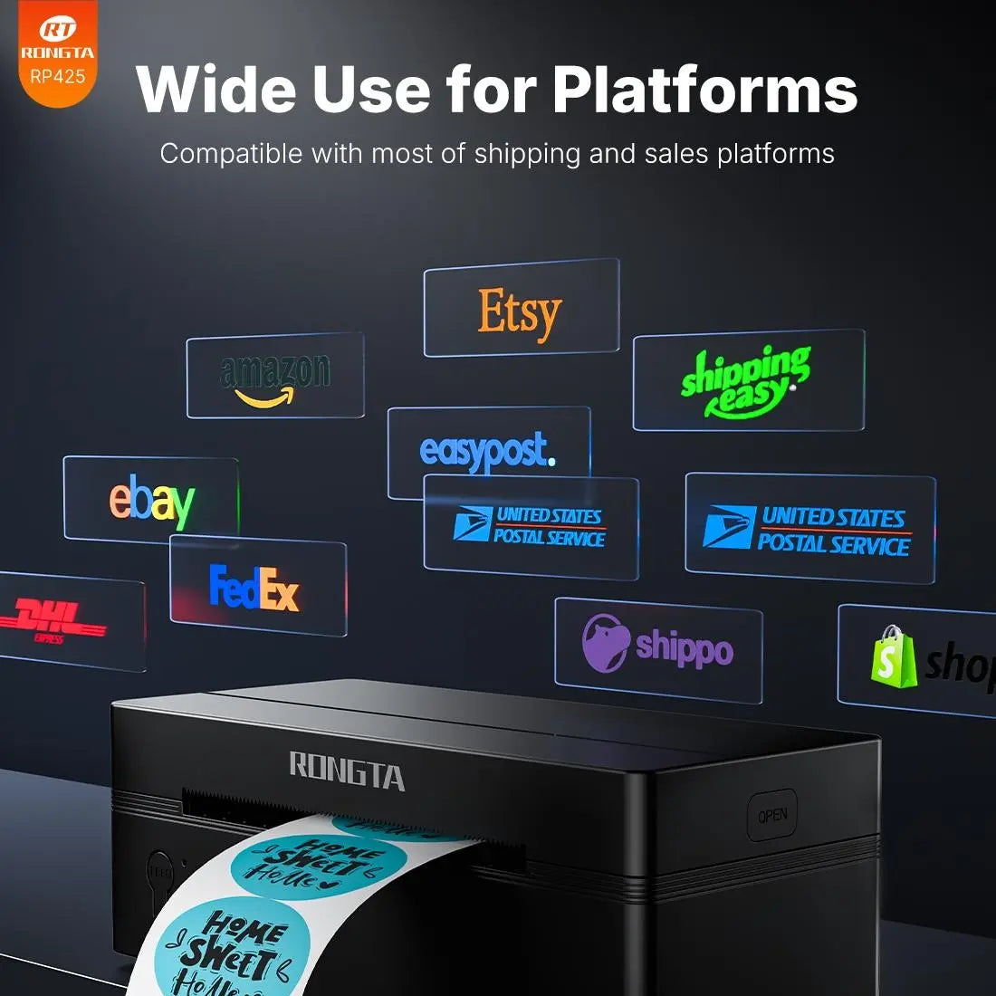 RT Shipping Label Printer, Bluetooth Wireless Thermal Label Printer, Compatible with Ios, Android, Windows, Mac, Chromebook, Widely Used for Etsy, Ebay, Shopify, USPS Printing Machine Outdoorfun