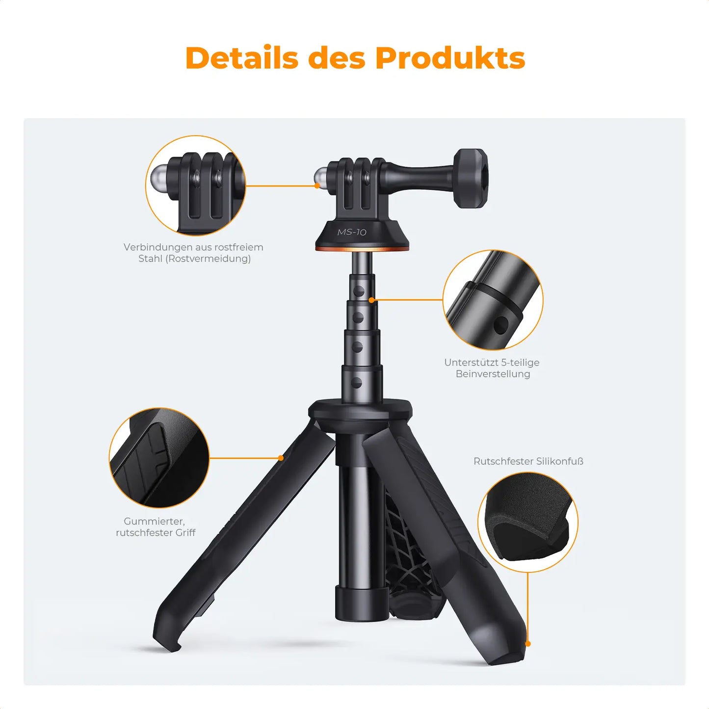 [K&F CONCEPT]MS03 13''/33Cm Action Camera Mounts Stick Desktop Stand (Small Size) for Gopro, Action,Camera Video Recording Tripod Stand, Cellphone Clip for Smartphone Live Streaming Vlog Phone Selfie
