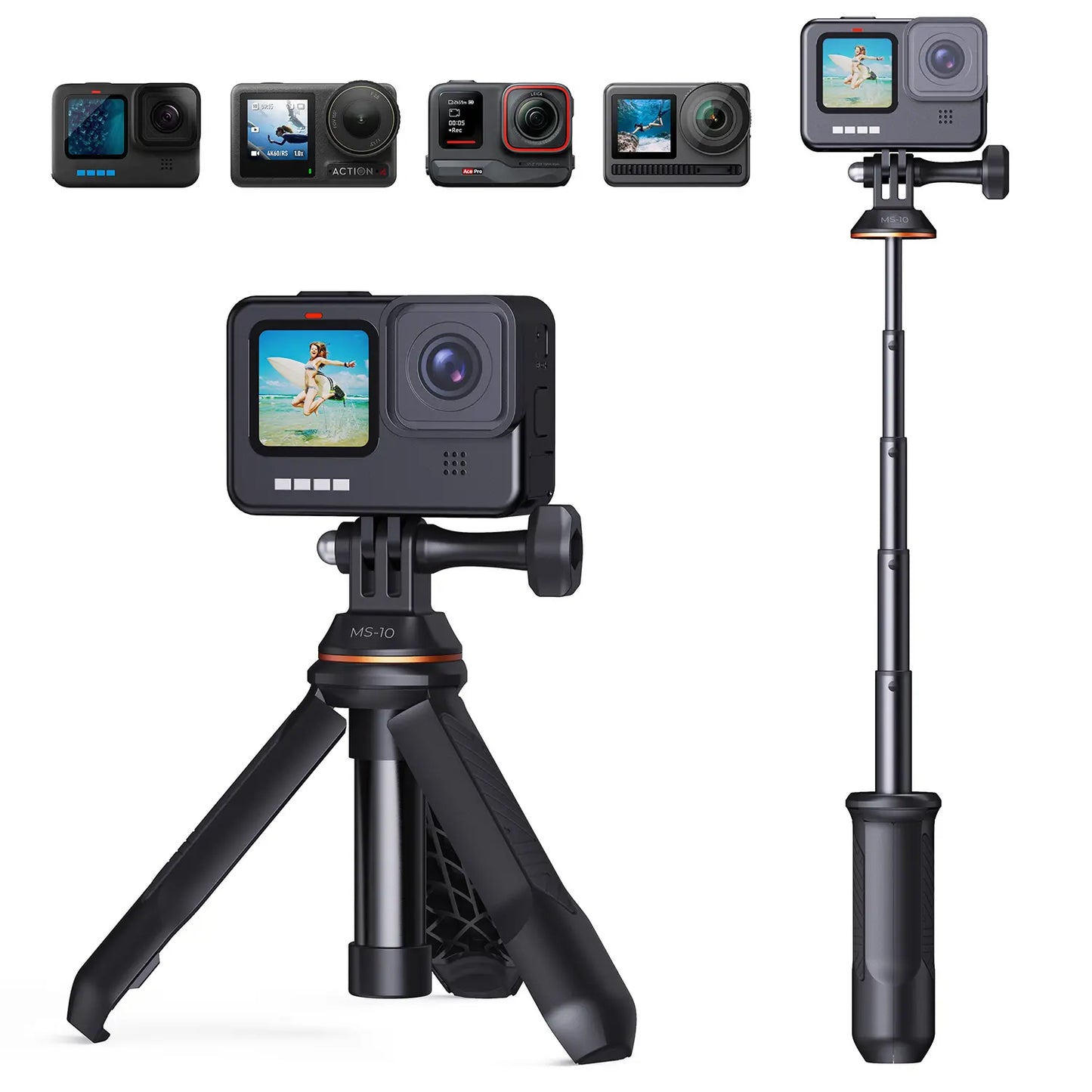 [K&F CONCEPT]MS03 13''/33Cm Action Camera Mounts Stick Desktop Stand (Small Size) for Gopro, Action,Camera Video Recording Tripod Stand, Cellphone Clip for Smartphone Live Streaming Vlog Phone Selfie