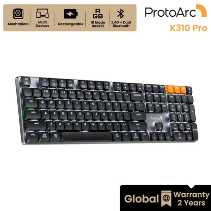 Protoarc Wireless Mechanical Keyboard, K310 Pro Backlit Bluetooth Aluminum Keyboard, 2.4G+Dual BT, Linear Red Switches, Programmable Keys, Low Profile Keys, Full Size, Rechargeable, Multi-Device