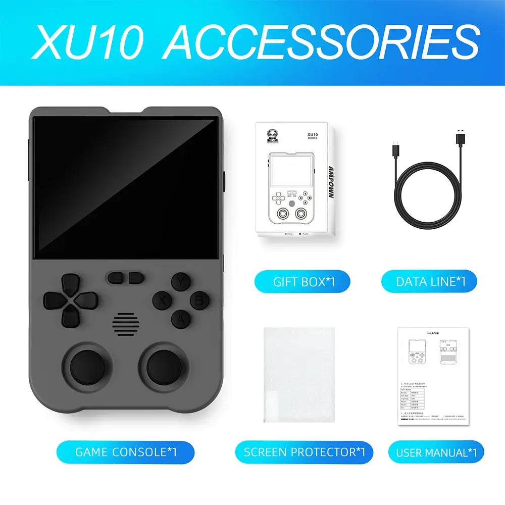 AMPOWN XU10 3.5 Inch Handheld Game Console for Summer, Retro 64G High-End Gaming Console, Dual Card Slot Support TF Card Expansion to 512GB, Support C2C Charger Protection White-64G