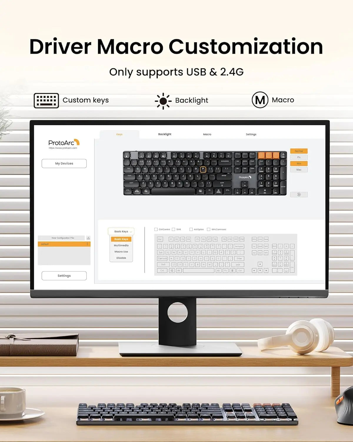 Protoarc Wireless Mechanical Keyboard, K310 Pro Backlit Bluetooth Aluminum Keyboard, 2.4G+Dual BT, Linear Red Switches, Programmable Keys, Low Profile Keys, Full Size, Rechargeable, Multi-Device