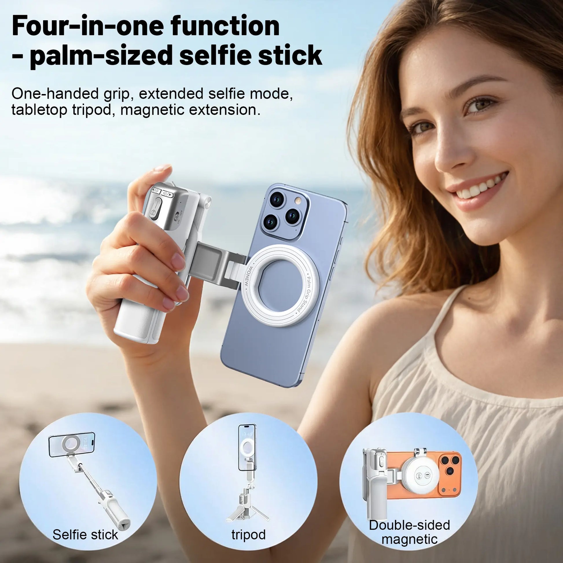 JOYYE Upgrated 6-In-1 Magnetic Selfie Stick Tripod with Remote Adjustable Zoom, Magnetic Phone Holder & Stabilizer, Extendable 180° Rotation, 3 Magnetic Rings, Compatible with Fill Light for Vlog Live Photo