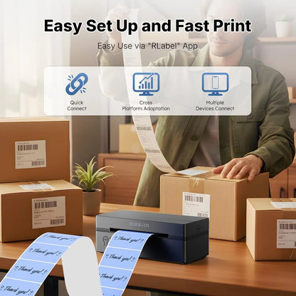 RT Shipping Label Printer, Bluetooth Wireless Thermal Label Printer, Compatible with Ios, Android, Windows, Mac, Chromebook, Widely Used for Etsy, Ebay, Shopify, USPS Printing Machine Outdoorfun