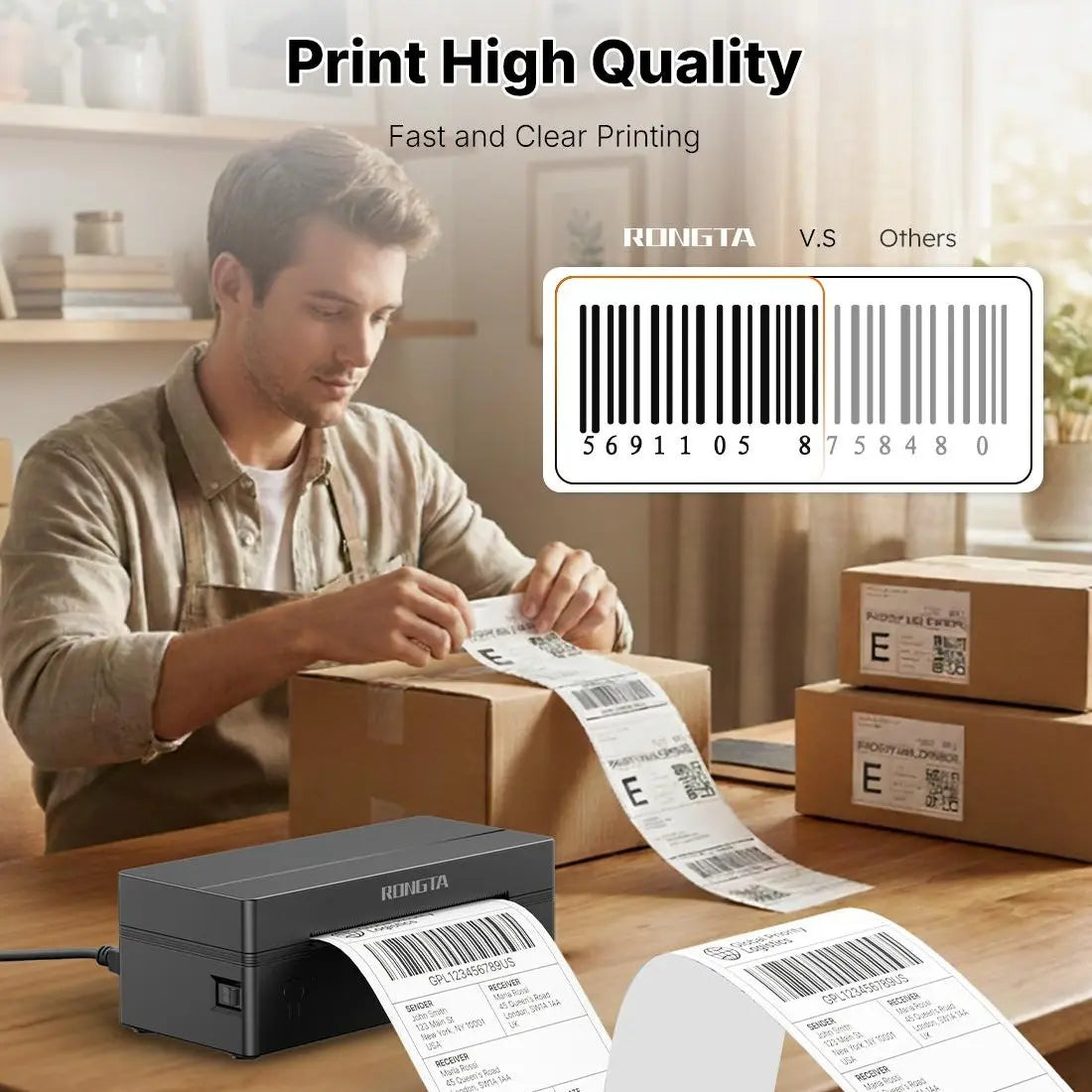 RT Shipping Label Printer, Bluetooth Wireless Thermal Label Printer, Compatible with Ios, Android, Windows, Mac, Chromebook, Widely Used for Etsy, Ebay, Shopify, USPS Printing Machine Outdoorfun