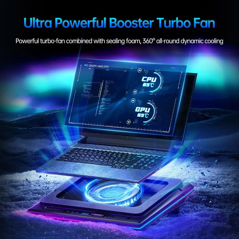 【Limited Time 】Llano RGB Laptop Cooling Pad, Gaming Laptop Cooler with Powerful Turbofan, Fast Cooling Laptop 15.6-21In, Adjustable Speed, Touch Control, LCD Screen