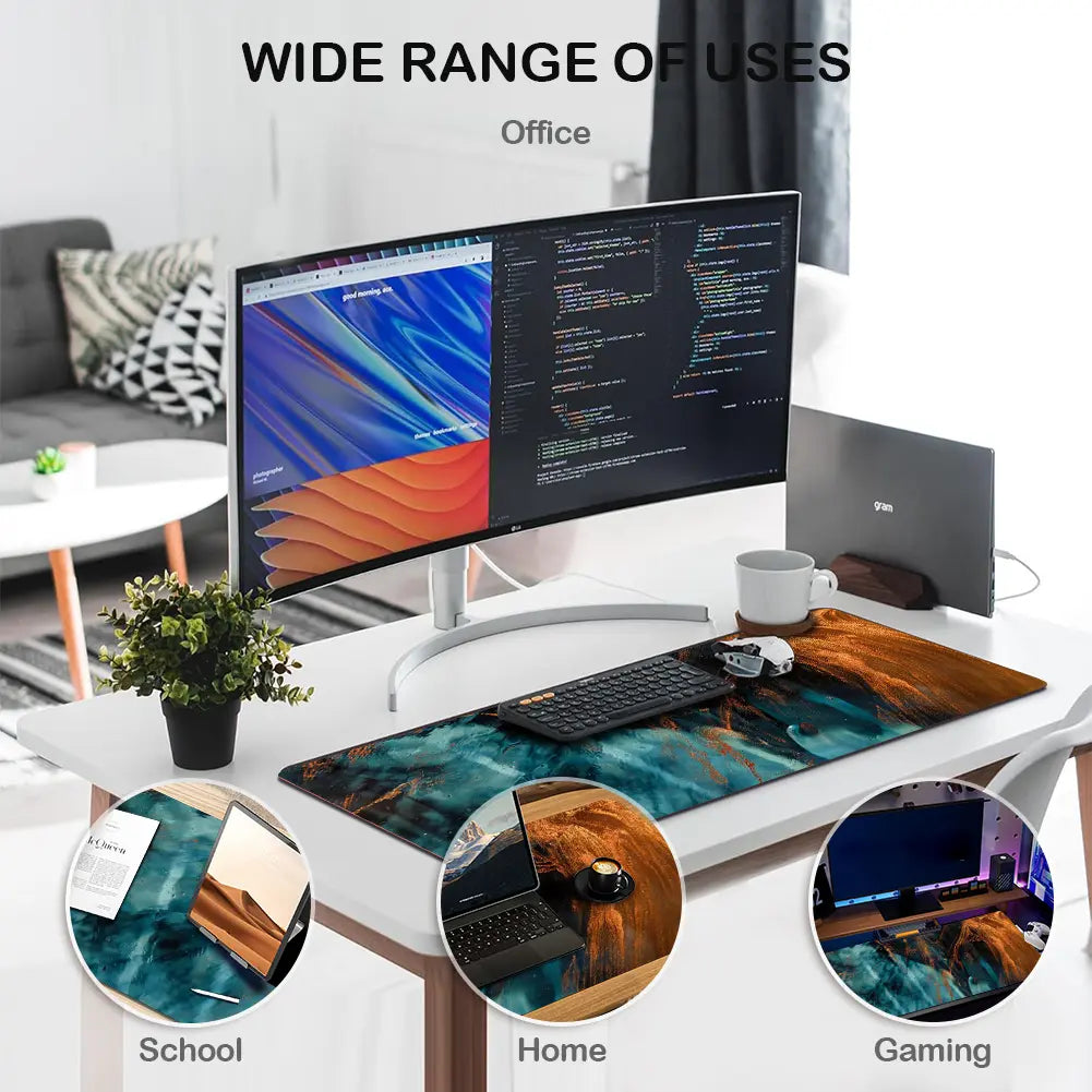 Large Gaming Mouse Pad Full Keyboard Laptop Computer Mouse Mat 31.5 X 11.8 Inches Waterproof Anti-Slip Neoprene Base for Home Office Geometric Design Summervibes