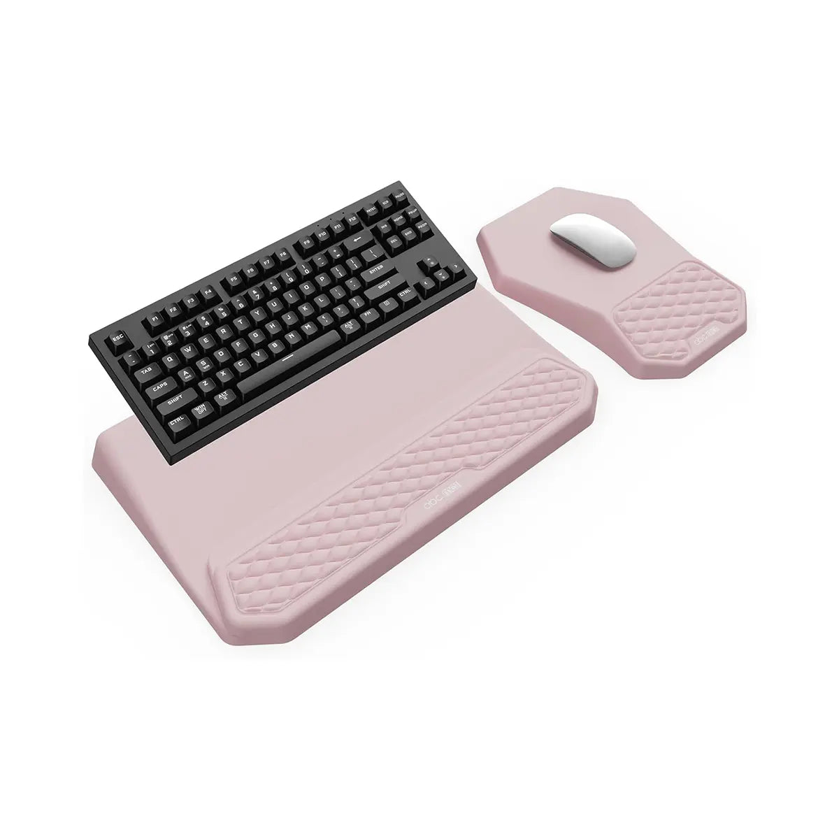 3-In-1 Ergonomic Keyboard Stand with Wrist Rest & Mouse Pad Set, Comfy Keyboard Riser Holder Soft Mousepad with Massage Design, Memory Foam and Non-Slip PU Base for Pain Relief