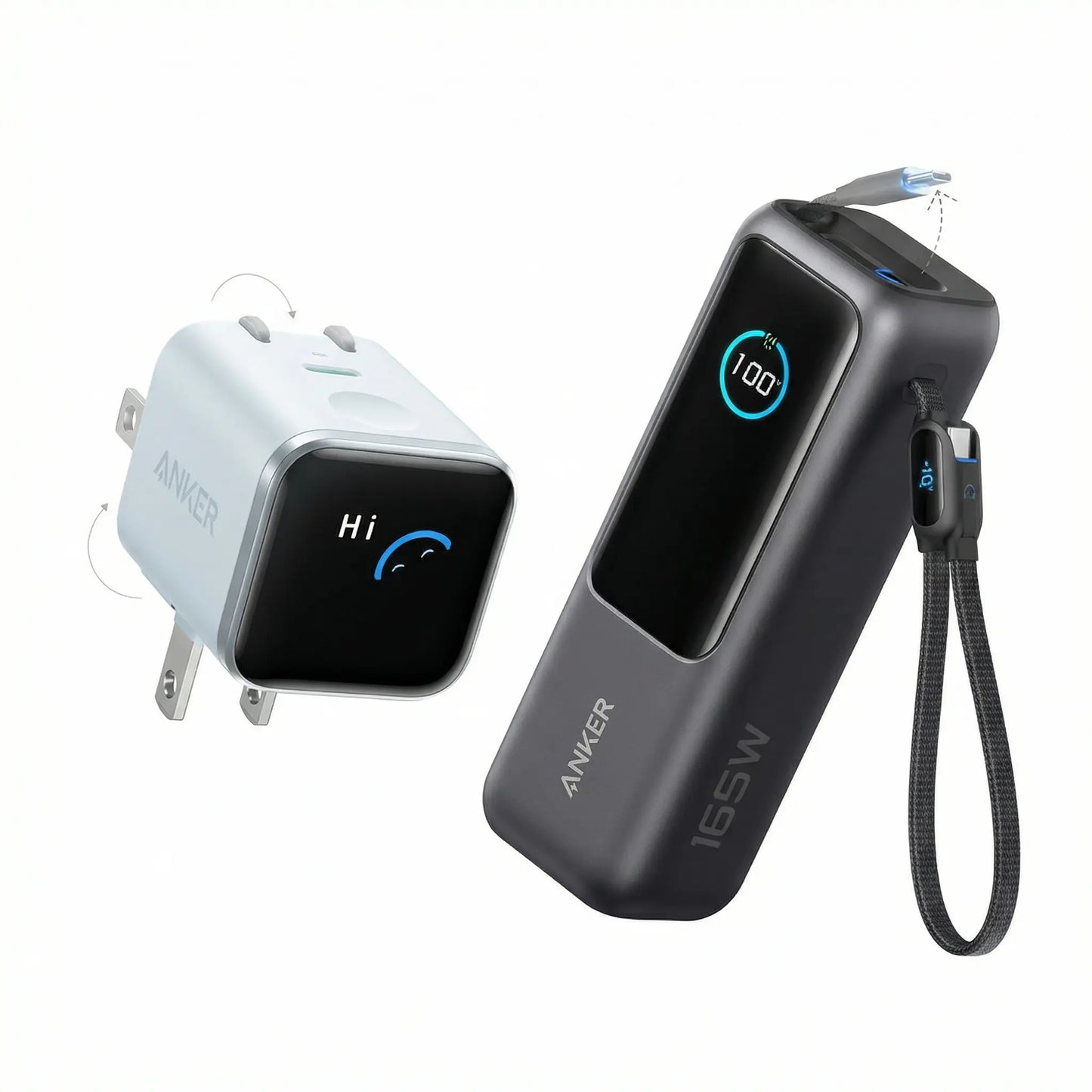 Anker Smart Display Charger, USBC Charger with Smart Recognition, Built-In Care Mode, Compact with 180° Foldable Plug + Anker Portable Laptop Power Bank with Built-In Cables, 25,000Mah High-Capacity Battery, Fast Charging for 4 Devices Summervibes