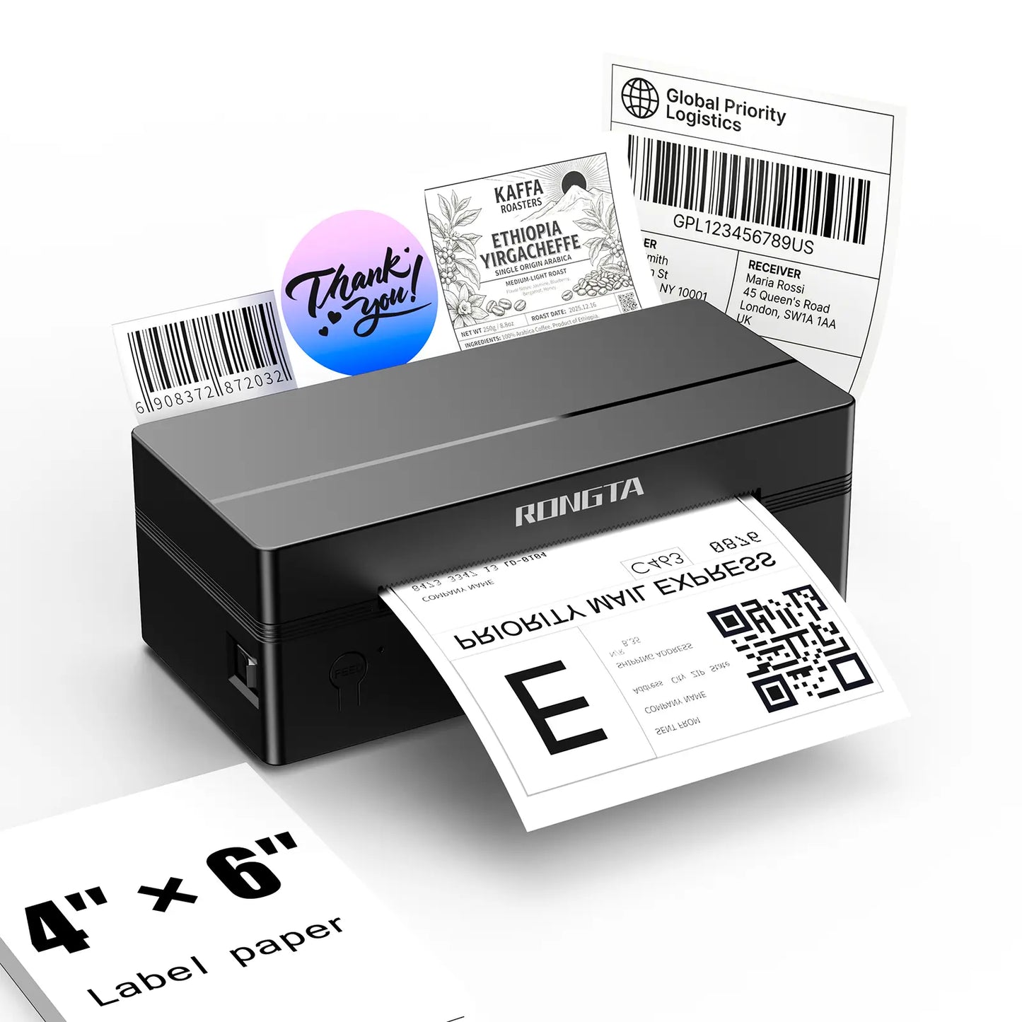 RT Shipping Label Printer, Bluetooth Wireless Thermal Label Printer, Compatible with Ios, Android, Windows, Mac, Chromebook, Widely Used for Etsy, Ebay, Shopify, USPS Printing Machine Outdoorfun