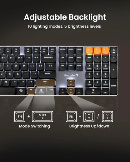 Protoarc Wireless Mechanical Keyboard, K310 Pro Backlit Bluetooth Aluminum Keyboard, 2.4G+Dual BT, Linear Red Switches, Programmable Keys, Low Profile Keys, Full Size, Rechargeable, Multi-Device