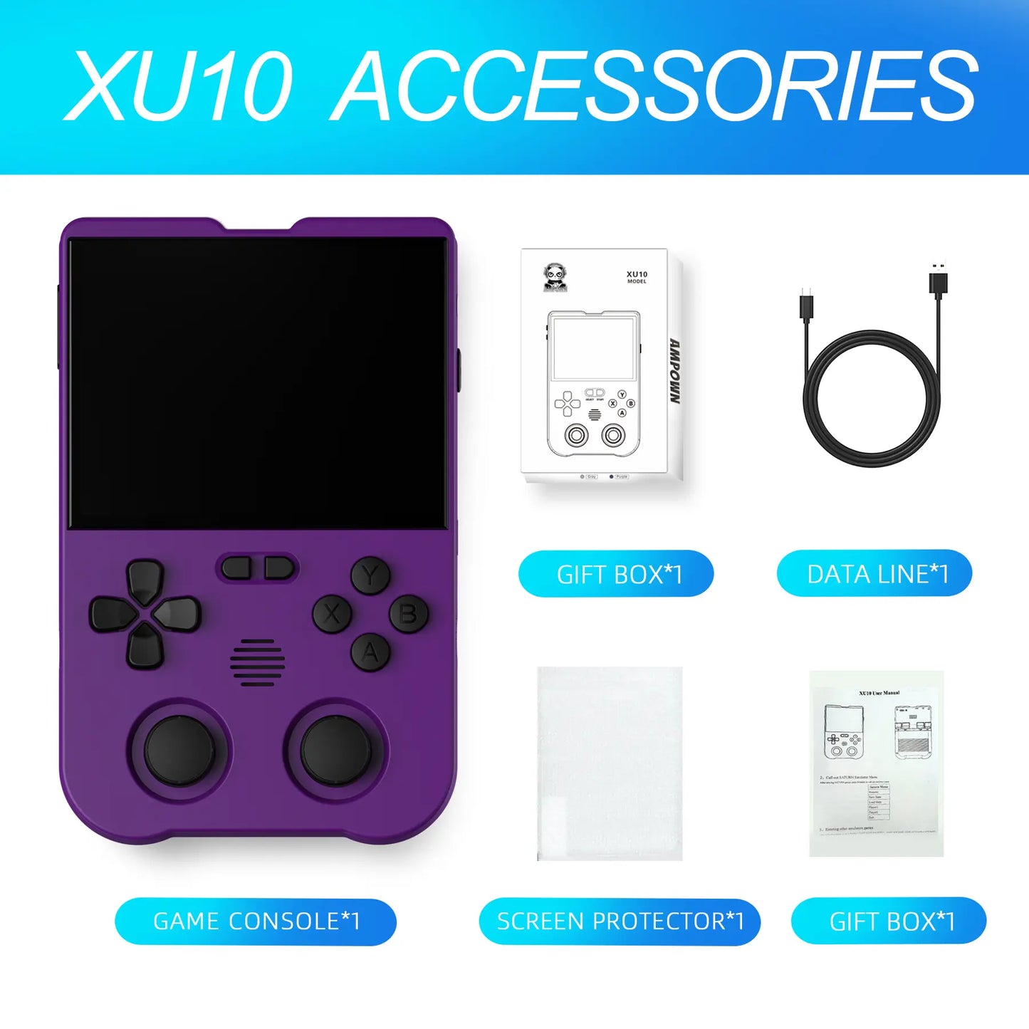 AMPOWN XU10 3.5 Inch Handheld Game Console for Summer, Retro 64G High-End Gaming Console, Dual Card Slot Support TF Card Expansion to 512GB, Support C2C Charger Protection White-64G