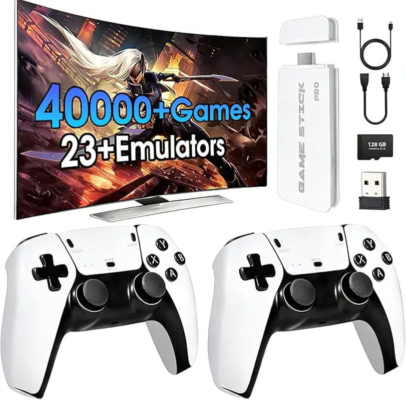 2026 Mass Games Retro Game Console NO PS2 with 40000+ Built-In Games 19 Emulators 2 Wireless Controllers HD Output & 128GB SD Card Perfect for Kids & Adults - Portable Gaming System