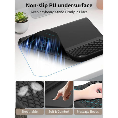 3-In-1 Ergonomic Keyboard Stand with Wrist Rest & Mouse Pad Set, Comfy Keyboard Riser Holder Soft Mousepad with Massage Design, Memory Foam and Non-Slip PU Base for Pain Relief