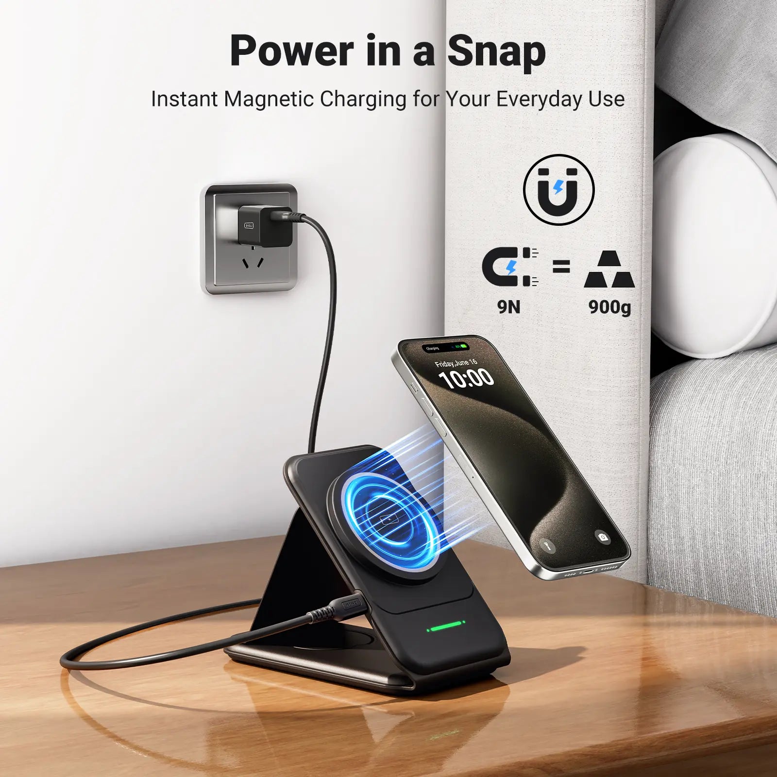 INIU 3 in 1 Magnetic Foldable Wireless Charger Stand for Apple Series, Travel Wireless Charging Station Compatible with Multple Devices for Apple Watch, Airpods, Iphone 17 16 15 14 13 12 Series Pro Max Mini (With Adapter) Mobile Portable Folding