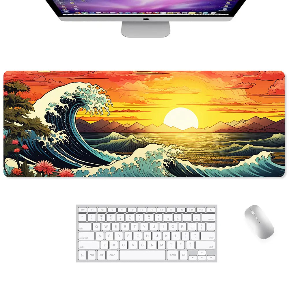 Large Gaming Mouse Pad Full Keyboard Laptop Computer Mouse Mat 31.5 X 11.8 Inches Waterproof Anti-Slip Neoprene Base for Home Office Geometric Design Summervibes