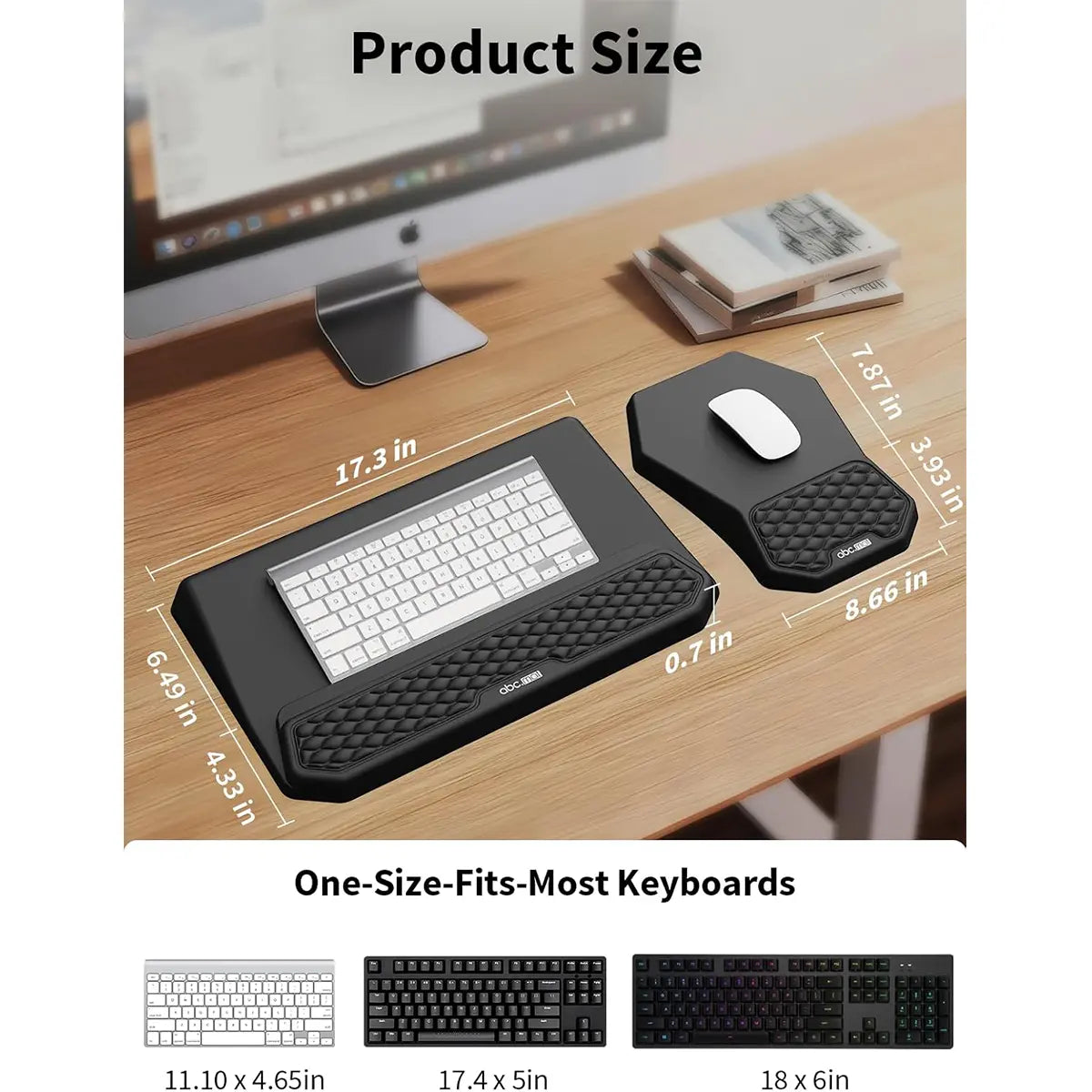 3-In-1 Ergonomic Keyboard Stand with Wrist Rest & Mouse Pad Set, Comfy Keyboard Riser Holder Soft Mousepad with Massage Design, Memory Foam and Non-Slip PU Base for Pain Relief