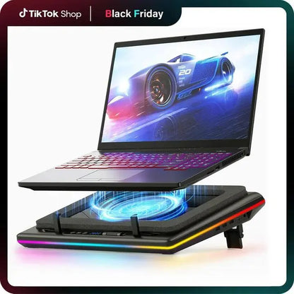 【Limited Time 】Llano RGB Laptop Cooling Pad, Gaming Laptop Cooler with Powerful Turbofan, Fast Cooling Laptop 15.6-21In, Adjustable Speed, Touch Control, LCD Screen