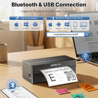 RT Shipping Label Printer, Bluetooth Wireless Thermal Label Printer, Compatible with Ios, Android, Windows, Mac, Chromebook, Widely Used for Etsy, Ebay, Shopify, USPS Printing Machine Outdoorfun