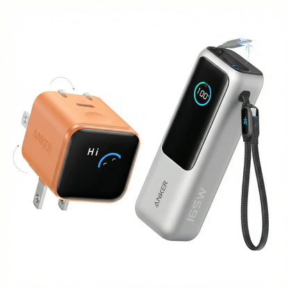 Anker Smart Display Charger, USBC Charger with Smart Recognition, Built-In Care Mode, Compact with 180° Foldable Plug + Anker Portable Laptop Power Bank with Built-In Cables, 25,000Mah High-Capacity Battery, Fast Charging for 4 Devices Summervibes