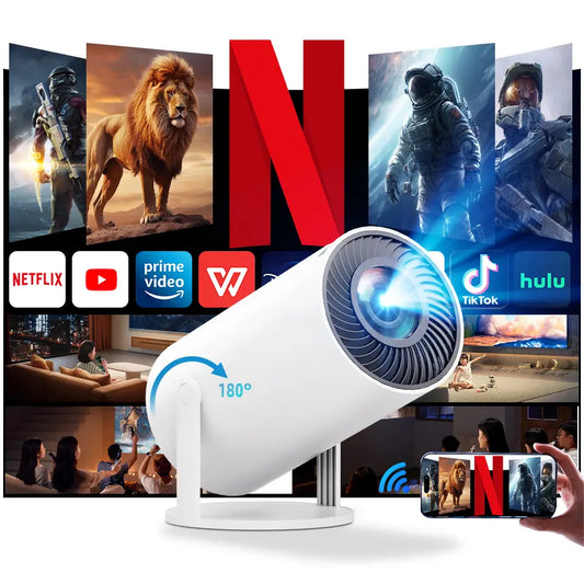 2026 Smart Mini Projector with 290 ANSI Lumens, Auto Keystone Correction, Built-In 5W Speaker, Dual Wifi 6, Wireless BT 5.4, Android Native for Indoor & Outdoor Use. Portable Home Cinema Movie Theater for Backyard, Camping, Rooftop Party. Tiktokshopspring
